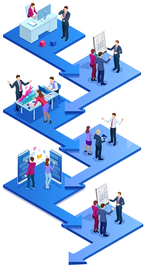 A collection of business professionals in suits, illustrating the essence of teamwork and development services.